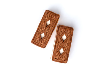 Sandwich of cookies with souffle isolated on white background.