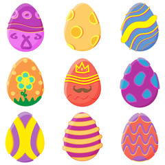 Easter eggs set, collection isolated on white background.Stock vector illustration