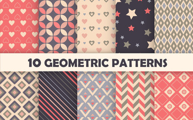 Set of geometric seamless pattern.