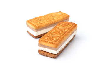 Sandwich of cookies with souffle isolated on white background.