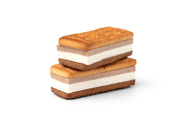 Sandwich of cookies with souffle isolated on white background.