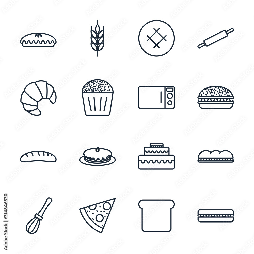 Leinwandbilder Set Bakery icon template color editable. Bakery shop elements pack symbol vector sign isolated on white background illustration for graphic and web design.