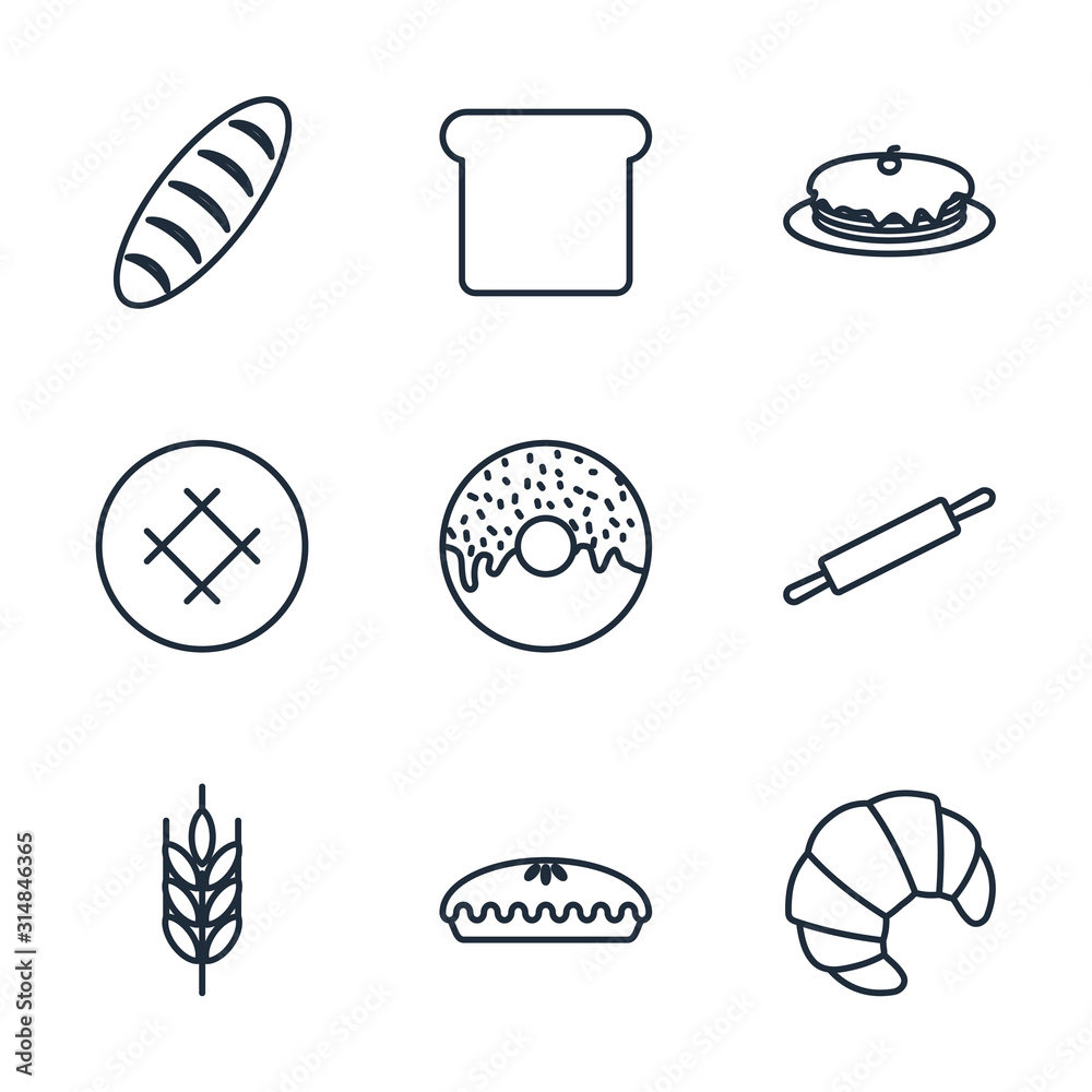 Leinwandbilder Set Bakery icon template color editable. Bakery shop elements pack symbol vector sign isolated on white background illustration for graphic and web design.