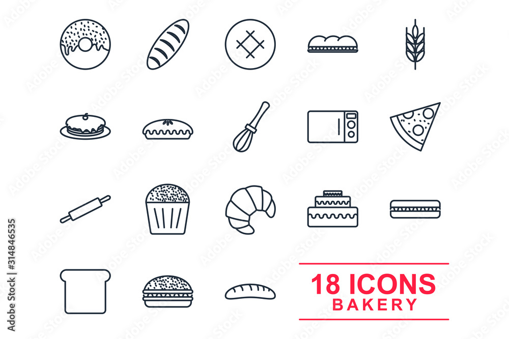 Leinwandbilder set bakery icon template color editable. bakery shop elements pack symbol vector sign isolated on wh
