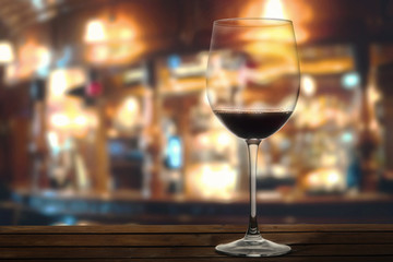Glass of red wine on a table in a restaurant