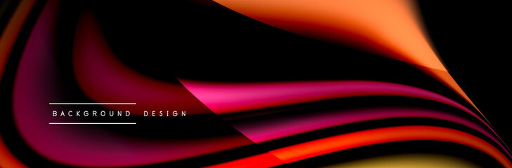 Сolorful flow poster. Wave liquid lines and shapes in black color background. Vector Illustration