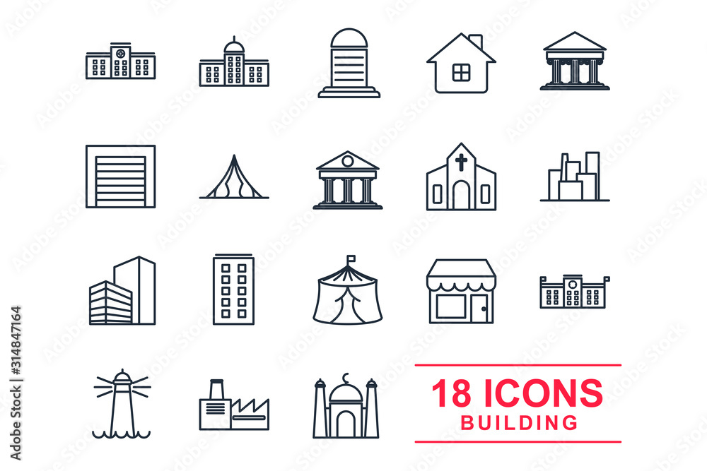 Aufkleber Set Building icon template color editable. Building pack symbol vector sign isolated on white background illustration for graphic and web design.
