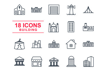 Set Building icon template color editable. Building pack symbol vector sign isolated on white background illustration for graphic and web design.