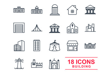 Fototapeta na wymiar Set Building icon template color editable. Building pack symbol vector sign isolated on white background illustration for graphic and web design.