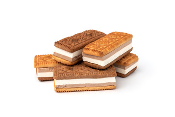 Sandwich of cookies with souffle isolated on white background.