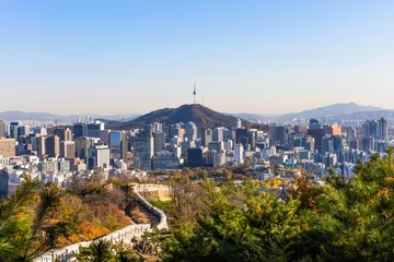 Fototapeten Seoul South Korea City Skyline with seoul tower. © kampon
