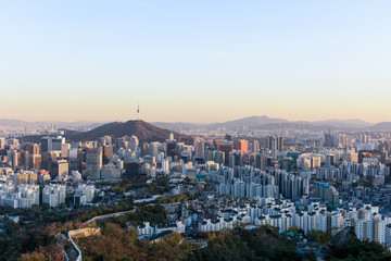 Seoul South Korea City Skyline with seoul tower.