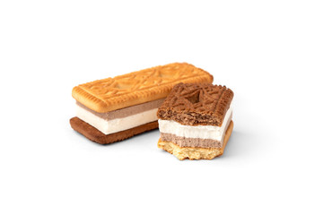 Sandwich of cookies with souffle isolated on white background.