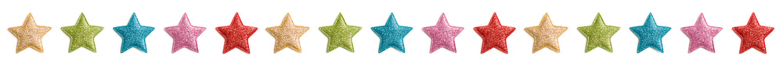 Stars glitter pattern white background. Different textures and colours. Symbol of holiday