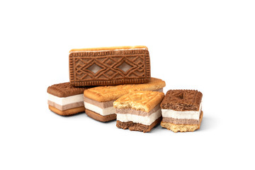 Sandwich of cookies with souffle isolated on white background.