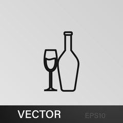 a bottle of champagne and a glass icon. Element of wedding for mobile concept and web apps illustration. Thin line icon for website design and development, app development