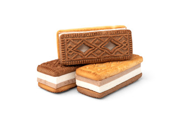 Sandwich of cookies with souffle isolated on white background.