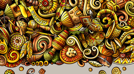Africa hand drawn doodle banner. Cartoon detailed flyer.