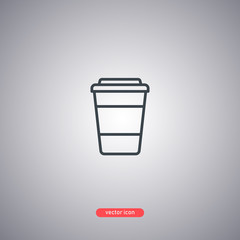 Disposable coffee glass icon in line style isolated on gray background. 