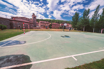 Campo de futbol en Molinos de Duero. Soria. España. Europa.