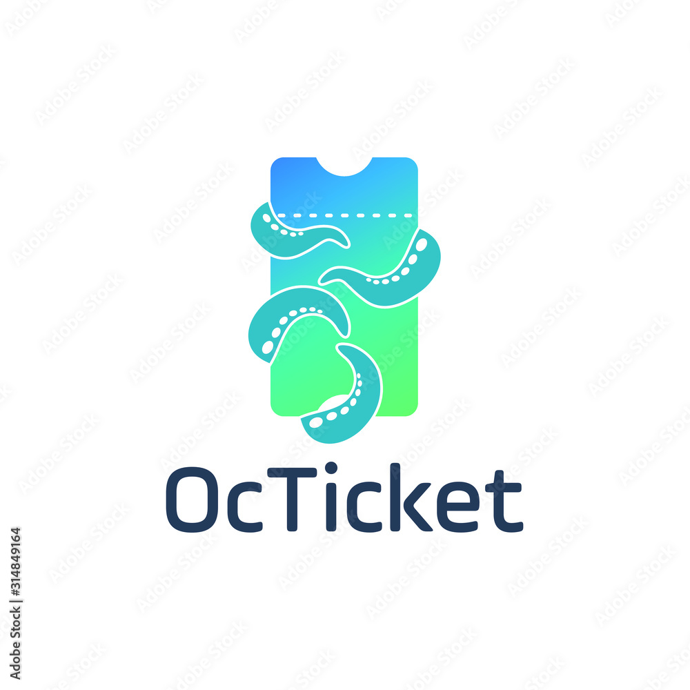 Aufkleber ticket logo simple design. octopus and ticket logo vector sign isolated on white background modern icon template for graphic and web design concept