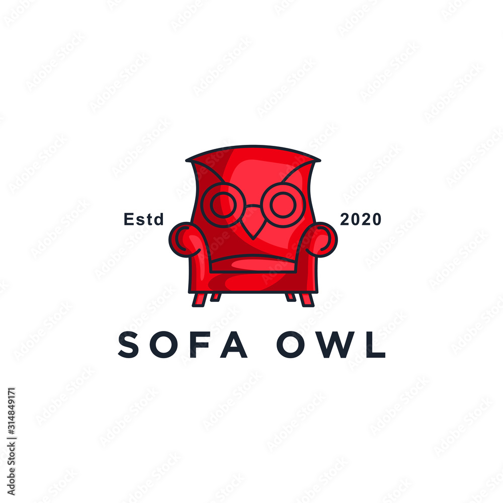 Poster sofa logo simple design. owl and sofa logo vector sign isolated on white background modern icon template for graphic and web design concept