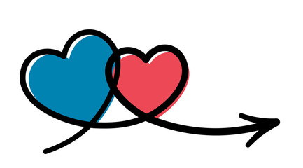 Line art hearts with arrow icon. Doodle style.
