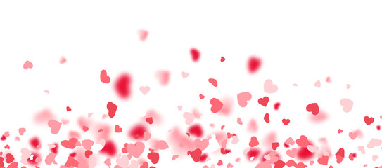 Fototapeta na wymiar Valentines day card. Heart confetti falling over white background for greeting cards, wedding invitation.
