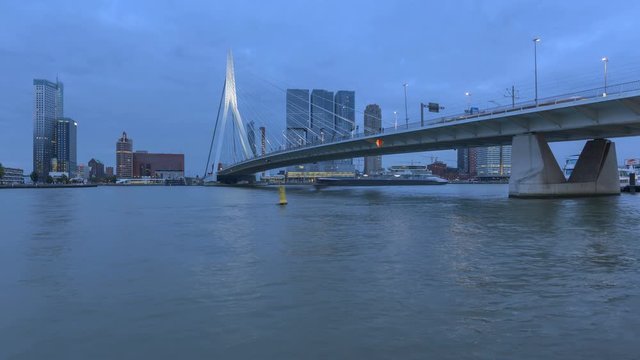 Erasmus Bridge And Skyline Of kop Van Zuid District In Rotterdam, Netherlands