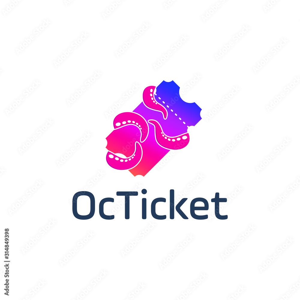 Aufkleber ticket logo simple design. octopus and ticket logo vector sign isolated on white background modern icon template for graphic and web design concept