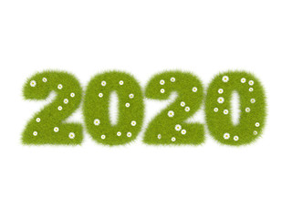 Green 2020 New Year sign isolated on white