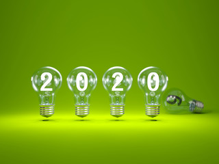 2020 New Year sign inside light bulbs