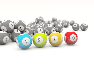 2020 New year lottery balls isolated on white