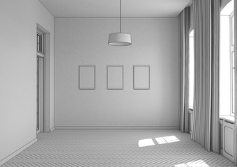 empty room, interior visualization, 3D illustration