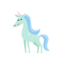 Cute magic unicorn character isolated on white.