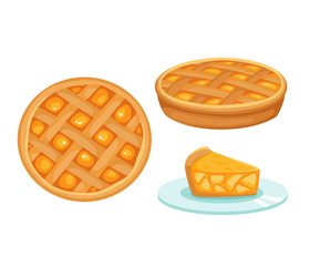 Vector set of apple pie isolated on white background.