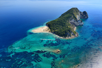 Marathonisi Island aerial shot, Zakynthos Greece