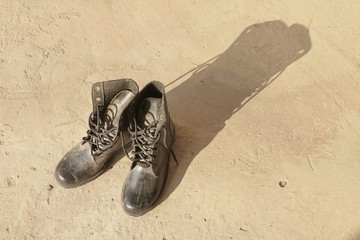 shoes on the old concrete floor.