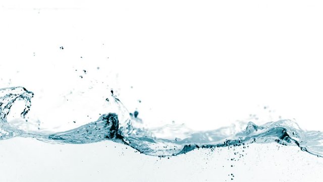 Super slow motion of splashing water isolated on white background. Filmed on very high speed camera, 1000 fps.