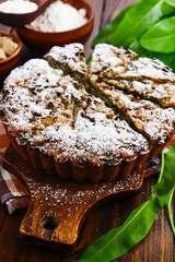 Pie with sorrel and icing sugar