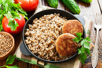 Buckwheat with burgers