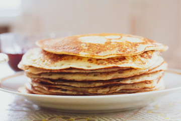 Homemade dessert, lots of pancakes in a plate