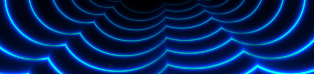 Blue neon laser waves concept illustration. Elegant wavy lines geometric pattern technology background. Glowing futuristic vector banner