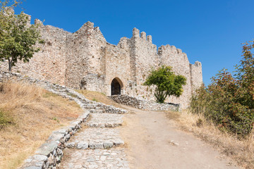 Fototapeta premium The Platamon Castle is a Crusader castle in northern Greece - Macedonia, Pieria. It is located southeast of Mount Olympus, The tower is an imposing medieval fortress.