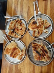 traditional gourmet pie with cheese and chicken