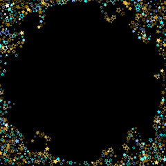 Gold, Blue stars, sprocket, shiny confetti. 