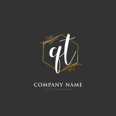 Handwritten initial letter Q T QT for identity and logo. Vector logo template with handwriting and signature style.