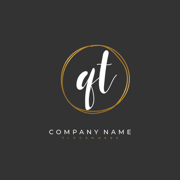 Handwritten initial letter Q T QT for identity and logo. Vector logo template with handwriting and signature style.