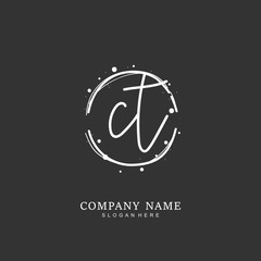  Handwritten initial letter C T CT for identity and logo. Vector logo template with handwriting and signature style.