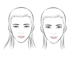 girl face, long hair portrait. isolated on white background. hand drawn vector illustration